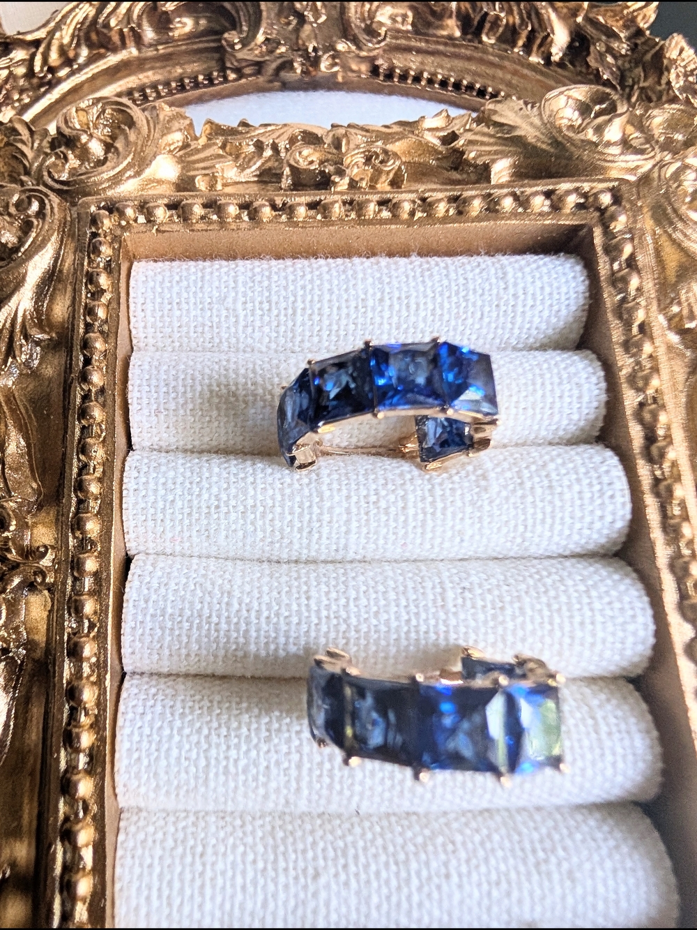Gold Hoop Earrings with Blue Gemstones ๐โ๏ธ๐ - Picture 2 of 6